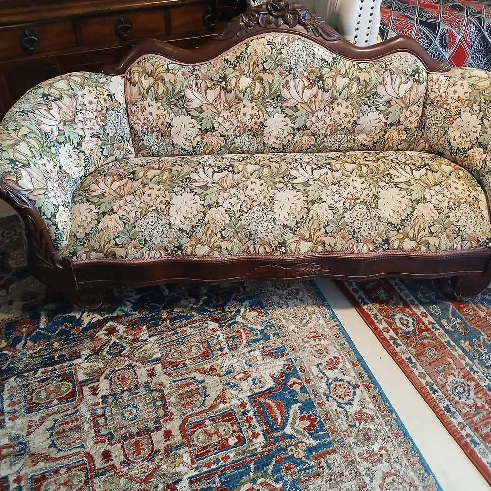 Floral Patterned Sofa with Wooden Frame